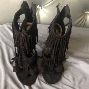 Black fringe heels